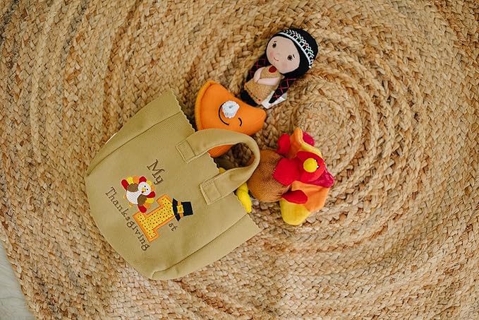 Genius Baby Toys The Original My Baby's First Thanksgiving Playset with Turkey, Teddy Bear, Pumpkin Pie, Native American Girl