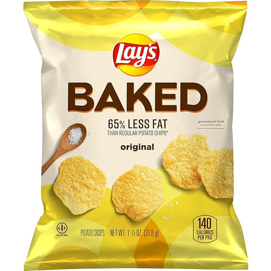Frito Lay Baked Lay's Original Potato Chips, Gluten Free, 1.125 oz Bags, (64 Pack)