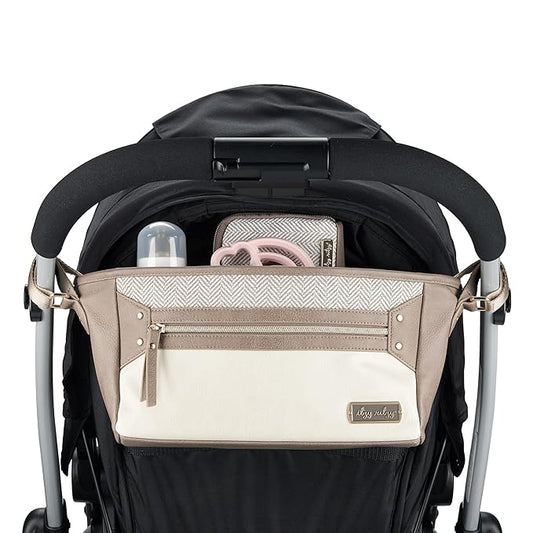 Itzy Ritzy Adjustable Stroller Caddy and Organizer Bag Featuring Front Zippered Pocket, 2 Built-In Interior Pockets & Adjustable Straps to Fit Nearly Any Stroller (Vanilla Latte)