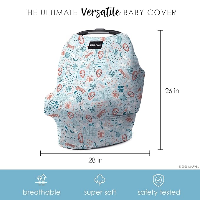 Milk Snob Original Marvel 5-in-1 Baby Cover, Breastfeeding, Car Seat, Carrier, Stroller, High Chair, Shopping Cart, Canopy, Baby Shower Gender Neutral Gifts, Nursing Top (Spider-Man Sketch Book)