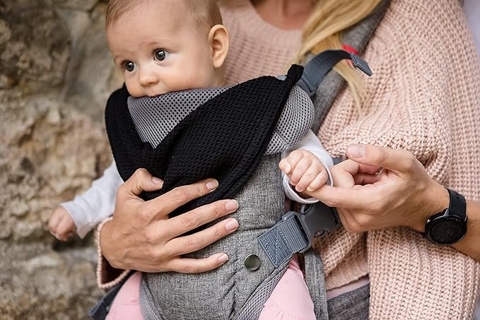 You+ME 4-in-1 Baby Carrier Newborn to Toddler - All Positions Baby Chest Carrier - Front and Back Carry Baby Carriers - Includes 2-in-1 Bandana Bib - Baby Holder Carrier for 8-32 lbs (Grey Mesh)