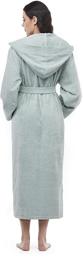 Arus Women's Pacific Hooded Turkish Cotton Bath Robe with Full Length Options