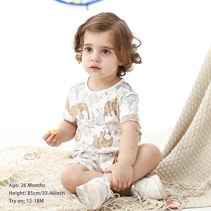 3-Pack 100% Cotton Baby Boy Rompers,0-24Months Short Sleeve Toddler Romper,Breathable Spring/Summer Clothes