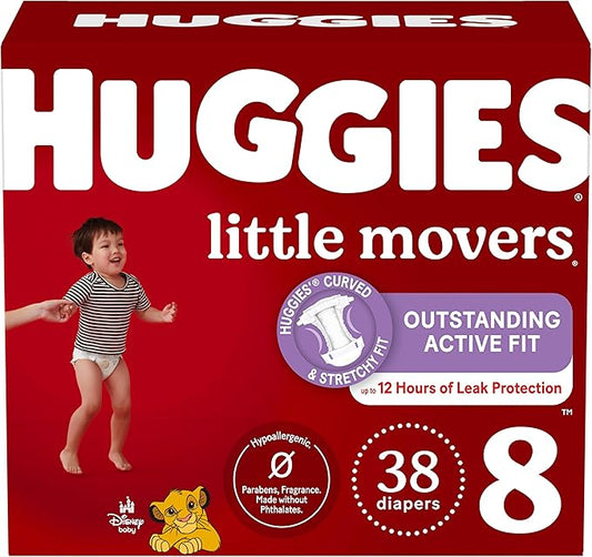 Huggies Size 8 Diapers, Little Movers Baby Diapers, Size 8 (46+ lbs), 38 Count