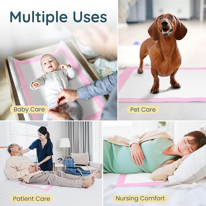 Reli. Disposable Changing Pads for Baby (110 Pack) | Disposable Diaper Changing Pads, 13" x 18" | Super Absorbent, Leak-Proof Liners | Waterproof, Quick Dry Underpads (Pink/White)