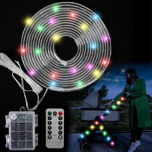 codree 23 FT Baby Stroller Lights for Walking at Night, Multicolor Stroller Accessories Walking Lights, Battery Powered Strollers LED Lights with 50 Cable Ties for Bike, Bicycle Lights Accessories