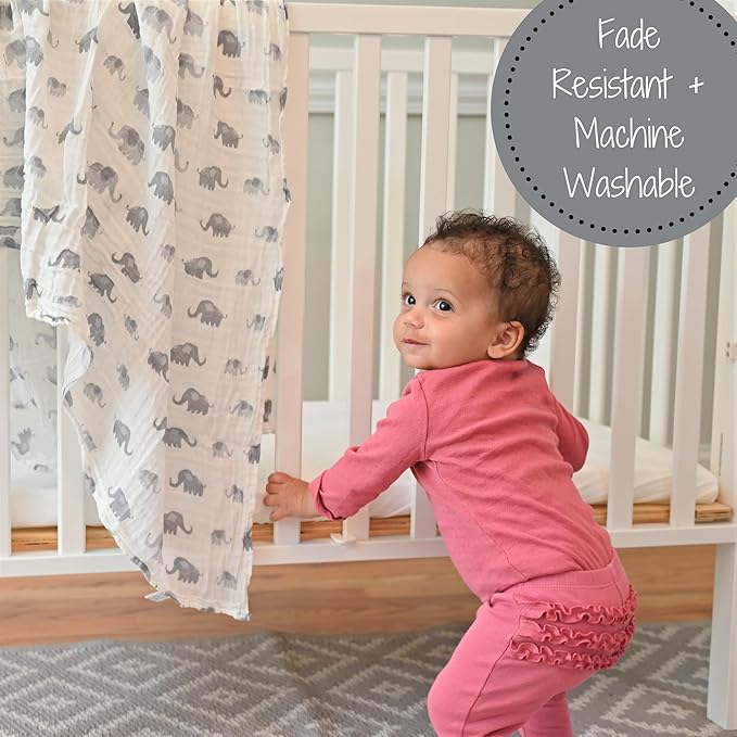 LollyBanks Swaddle Blanket | 100% Muslin Cotton | Gender Neutral Newborn and Baby Nursery Essentials for Girls and Boys, Registry | Elephant Print