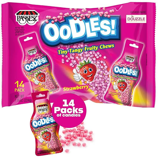DOUzzle Back To School Oodles Strawberry Tiny Tangy Fruity Chews Mix (12 Count, 1 Pack) Individually Wrapped, Party Favor, Goodie Bag & Pinata Filler - Kosher Parve