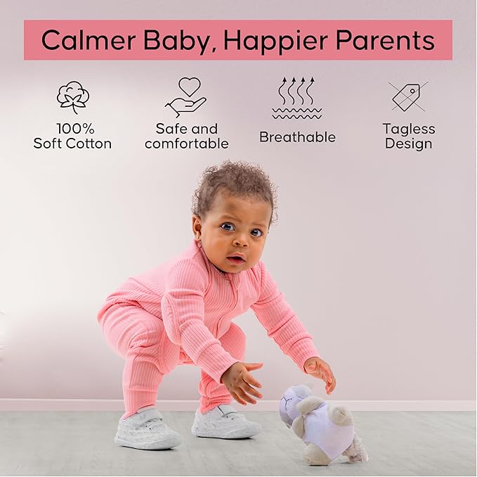 Premium Baby Romper Onesie - 100% Cotton, Double Zipper, Knee & Elbow Pads Extra Safety with Peace of Mind