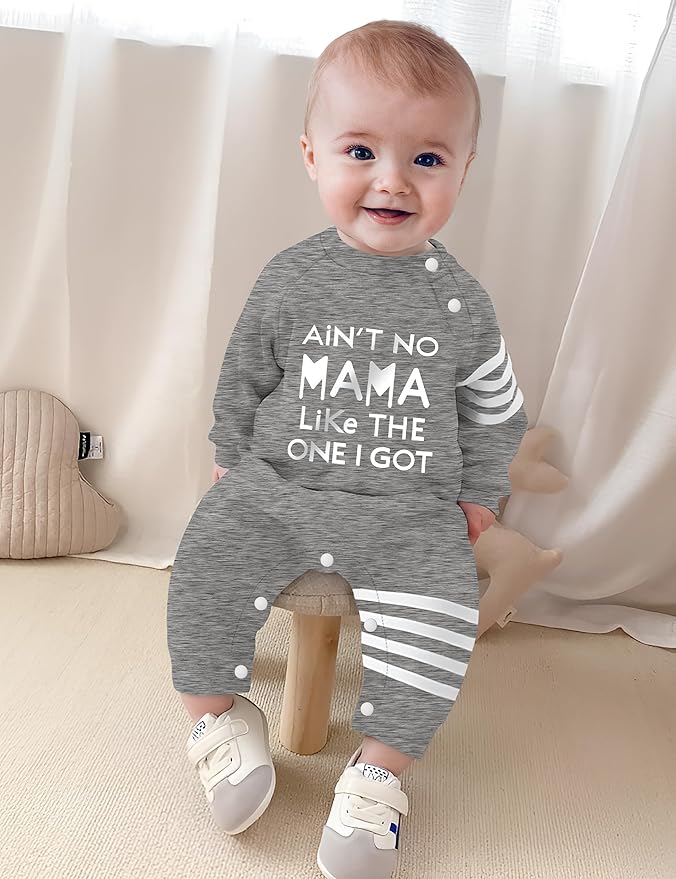 Baby Boy Clothes Infant Mamas Print Romper Stripe Sleeve Outfits Fall Winter Baby Clothing Jumpsuit