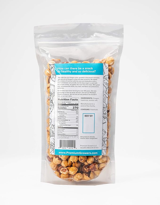 Oregon Farm To Table - Hazelnuts from Premium Growers - Dry Roasted - Lightly Salted – Kosher Certified - 1 LB