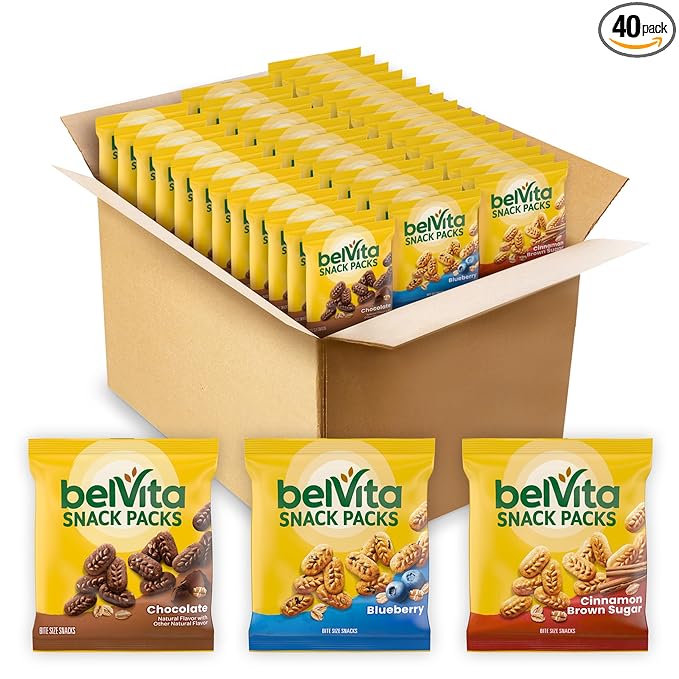 belVita Bites Breakfast Biscuits Variety Pack, 3 Flavors, School Snacks, 40 Snack Packs