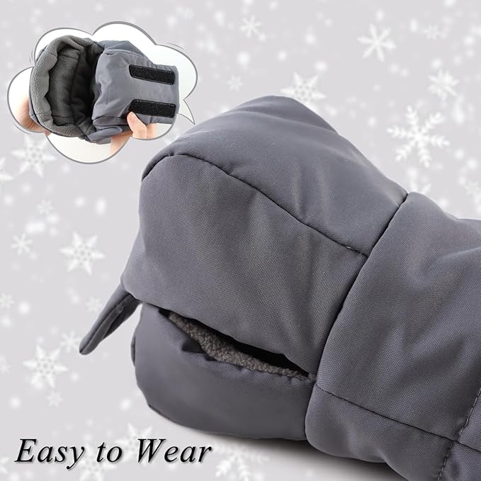 Zsedrut Stroller Gloves Universal Winter Anti-Freeze Stroller Mittens Water Repellent Hand Warmer Muff Fleece Lined,Winter Stroller Accessories (Gray)