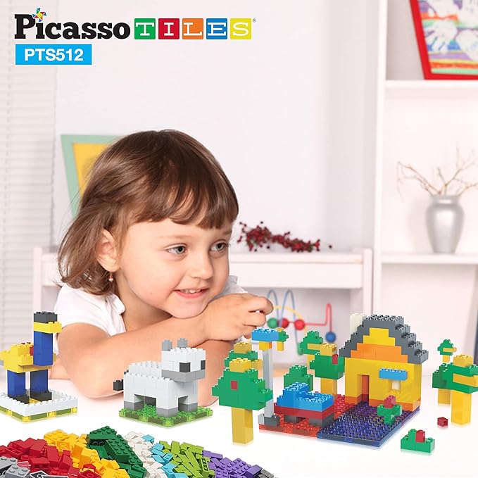PicassoTiles 512 PCs Grand Playset Magnetic Tiles and Building Block Combo Creative Buildings & Figures Such as Bridges Hearts Unique Characters & More Educational STEM Toys Learning Activity Ages 3+