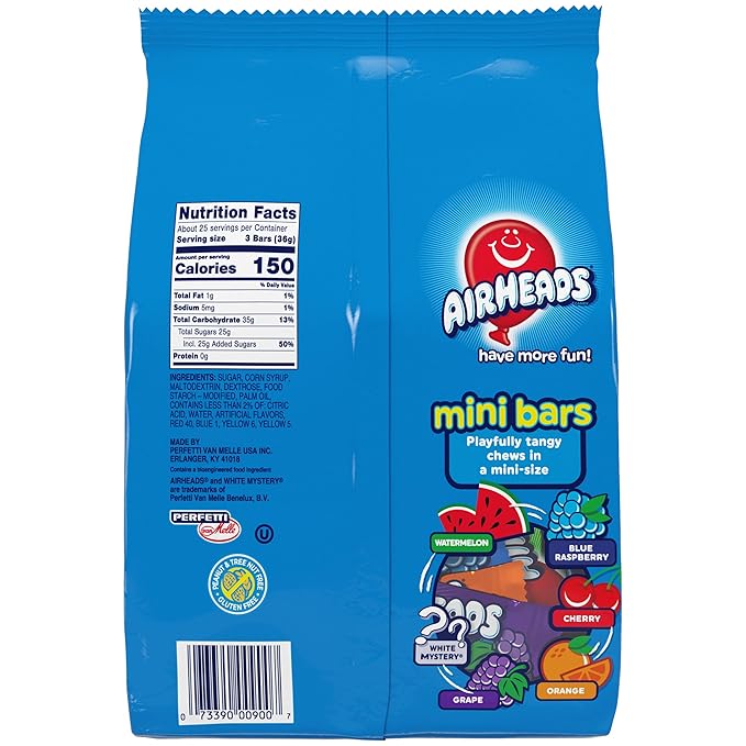 Airheads Mini Bars, Halloween Trick or Treat Candy, Assorted Flavors Variety Pack, Individually Wrapped Bulk Candy for Adults & Kids, Party, Pantry, Non-Melting, 80 ct Bag (Box of 4 Bags)