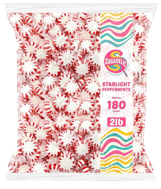 Bulk Starlight Peppermints Hard Candy – Approx. 180 Pieces, 2 lb Bag – Individually Wrapped Peppermint Discs for Parties, Candy Bowls & Holiday Treats