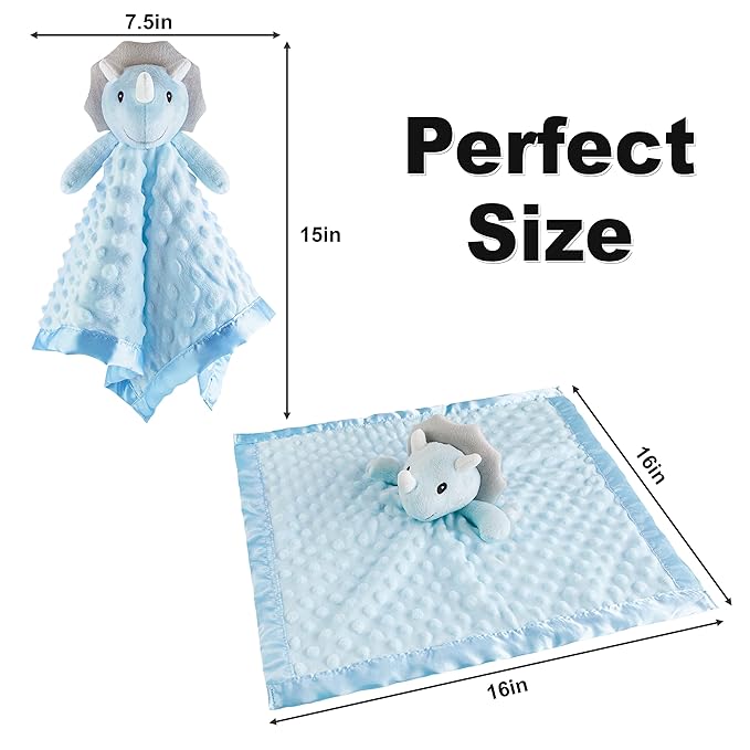 Pro Goleem Loveys for Babies - Soft Security Blanket Baby Snuggle Toy Newborn Stuffed Animals Baby Gifts for Boys and Girls, Triceratops Dinosaur, 16 Inch