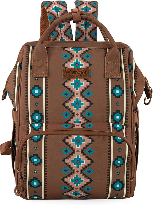 Wrangler Diaper Bag Backpack Aztec Travel Backpack Purses Western Multi-Function Baby Bags for Mom with Waterproof Insulated Pockets