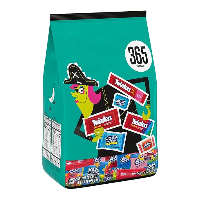 JOLLY RANCHER and TWIZZLERS Assorted Fruit Flavored, Halloween Candy Bulk Bag, 100.46 oz (365 Pieces)