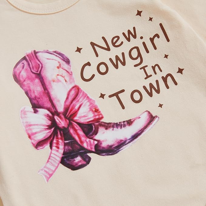 Fernvia Western Newborn Baby Girl Clothes Long Sleeve Letter Print Romper Animal Print Pants Headband 3Pcs Outfits Sets