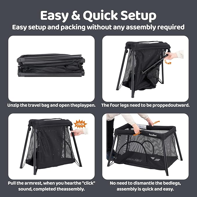 Pamo Babe Travel Crib Lightweight Playpen Baby Playard with Bassinet Portable Mini Playard
