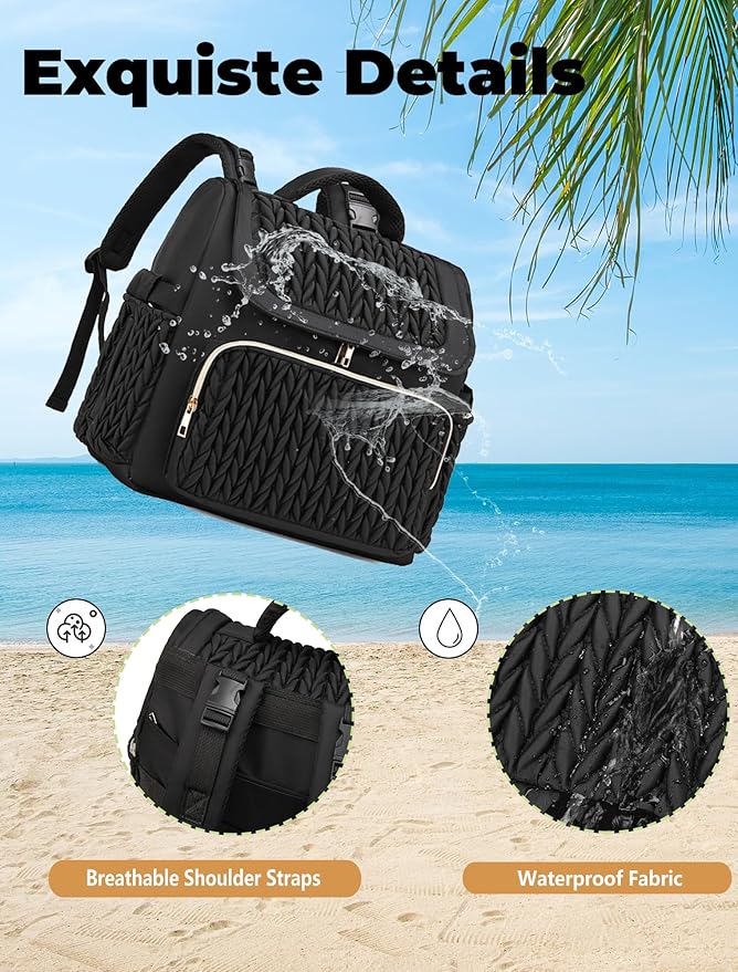 Diaper Bag Backpack, Baby Bag with Changing Pad, Travel Waterproof Diaper Bag Tote, Newborn Essentials Must Haves, Luxury baby shower gifts for boys & Girls, Black