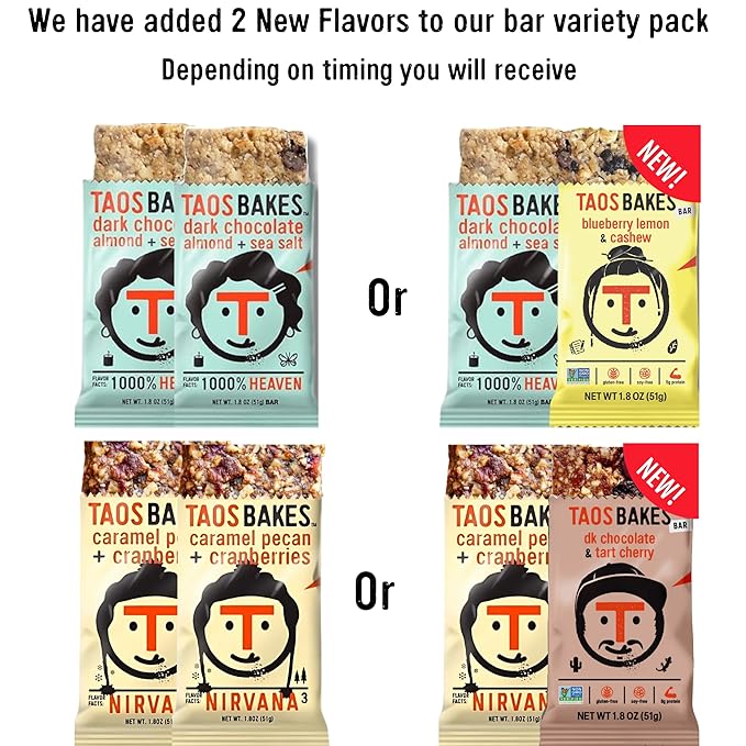 Taos Bakes - Variety Pack - Breakfast Bars - High Protein and High Fiber packed Granola Bars - Gluten Free & Non-GMO - Healthy Snacks for Adults & Kids – Trail Mix Bars - 12 Pack, 1.8oz ea