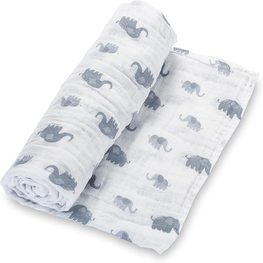 LollyBanks Swaddle Blanket | 100% Muslin Cotton | Gender Neutral Newborn and Baby Nursery Essentials for Girls and Boys, Registry | Elephant Print