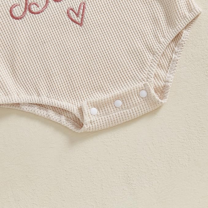 SAYOO Aunties Bestie Baby Girl Clothes Letter Embroidery Waffle Color Block Sweatshirt Bodysuit Fall Bubble Romper Pullover