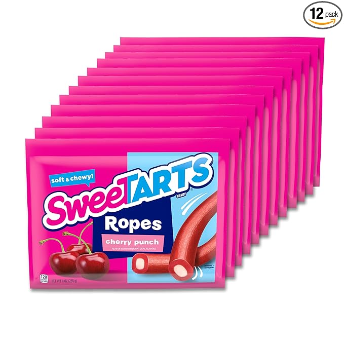 SweeTARTS Soft & Chewy Ropes, Cherry Punch Flavor, 9 Ounce Pouches (Pack of 12)