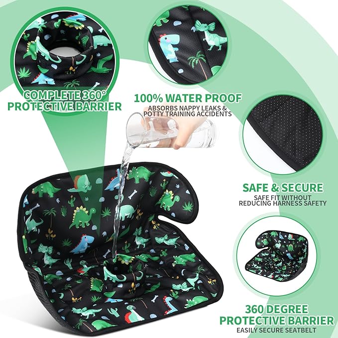 2 Pack Dinosaur Car Seat Protector for Potty Training Waterproof Piddle Pad Cover from Spillages Nappy Leaks Toilet Training Anti Slip Backing Strollers Carseat Liner for Toddlers Babies Summer