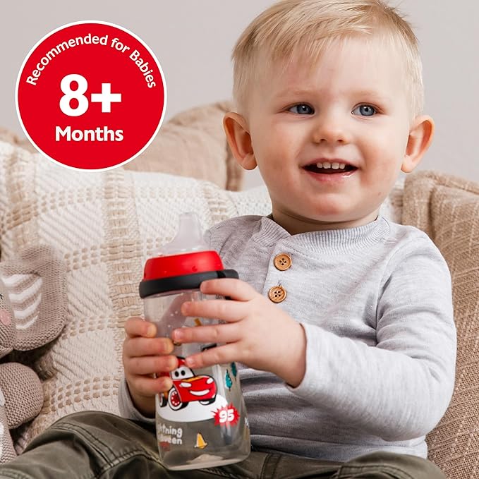NUK Active Sippy Cup, 10 oz, 2 Pack, Disney's Cars, Lightning McQueen, BPA-Free, Spill-Proof, Transition Cup