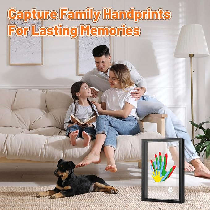 Family Handprint Kit, DIY Craft Keepsake Frame, Personalized Hand Print Ornament, Home Decor,Family Gifts for New Parents, Grandparents, Father's Day, Mother's Day, Anniversary, Christmas (Black)