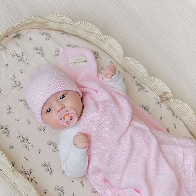 Luxe Collection 100% Organic Luxury Knit Baby Blanket + Hat Set (Blush Pink)