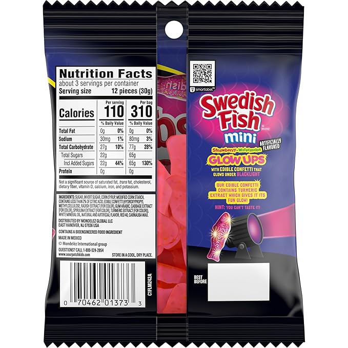 SWEDISH FISH Mini Glow Ups Strawberry-Watermelon Soft & Chewy Candy, Bulk Candy, 12-3.08 oz Bags