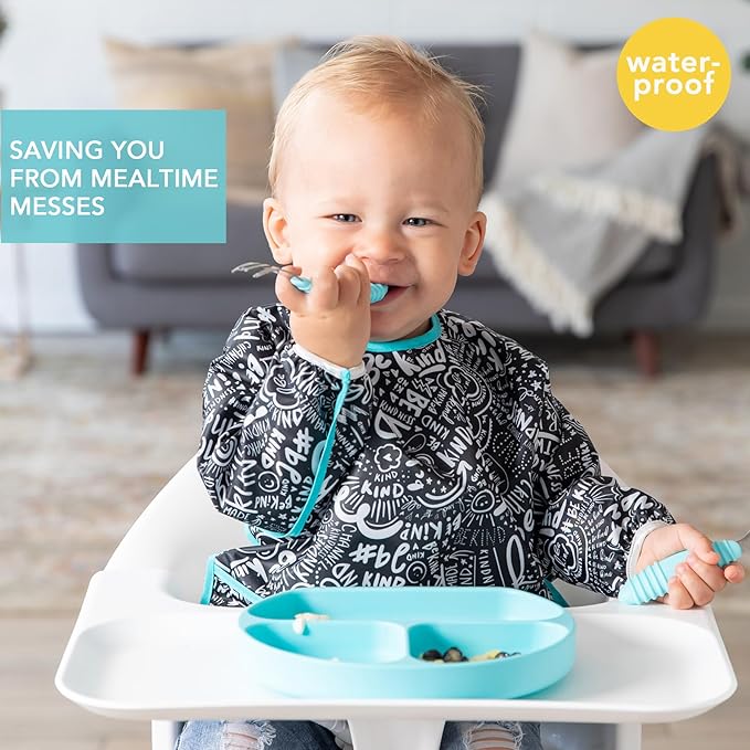 Bumkins Sleeved Bib for Girl or Boy, Baby and Toddler for 6-24 Mos, Essential Must Have for Eating, Feeding, Baby Led Weaning Supplies, Long Sleeve Mess Saving Food Catcher, Born This Way