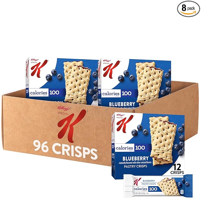 Special K Bar Pastry Crisps, Breakfast Bars, 100 Calorie Snacks, Blueberry (8 Boxes, 96 Count)