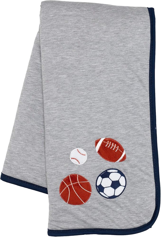 Lambs & Ivy Hall of Fame Sports Jersey/Faux Shearling Cozy Baby Blanket