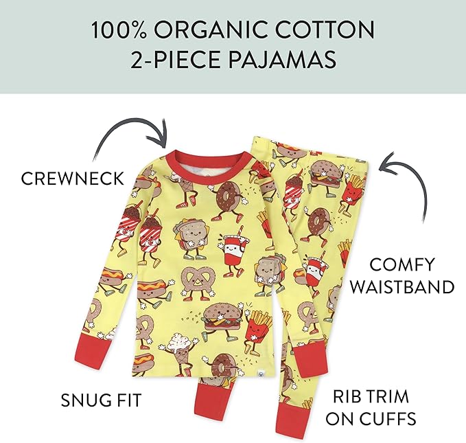 HonestBaby 2-Piece Pajamas Sleepwear Pjs 100% Organic Cotton for Baby, Toddler, Kids, Boy