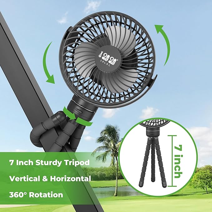 10L0L Universal Golf Cart Fan Fits Yamaha/EZGO/Club Car, Octopus Shape 360°Degree Rotational Fan, 3 Speed Adjustment, Support for Reverse Charging and Emergency Lighting-Black & Blue