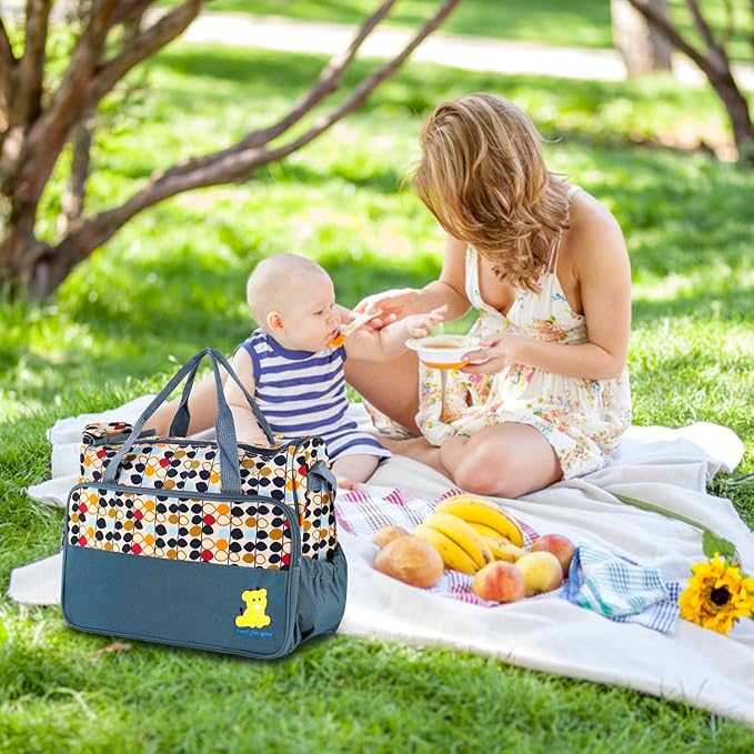 5PCS Diaper Bag Tote Set for Baby Essentials – Large Baby Bags for Mom, Waterproof Maternity Bags with Bottle Bag, Food Bag & Changing Pad (Gray)