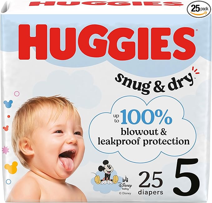 Huggies Size 5 Diapers, Snug & Dry Baby Diapers, Size 5 (27+ lbs), 25 Count, Packaging May Vary