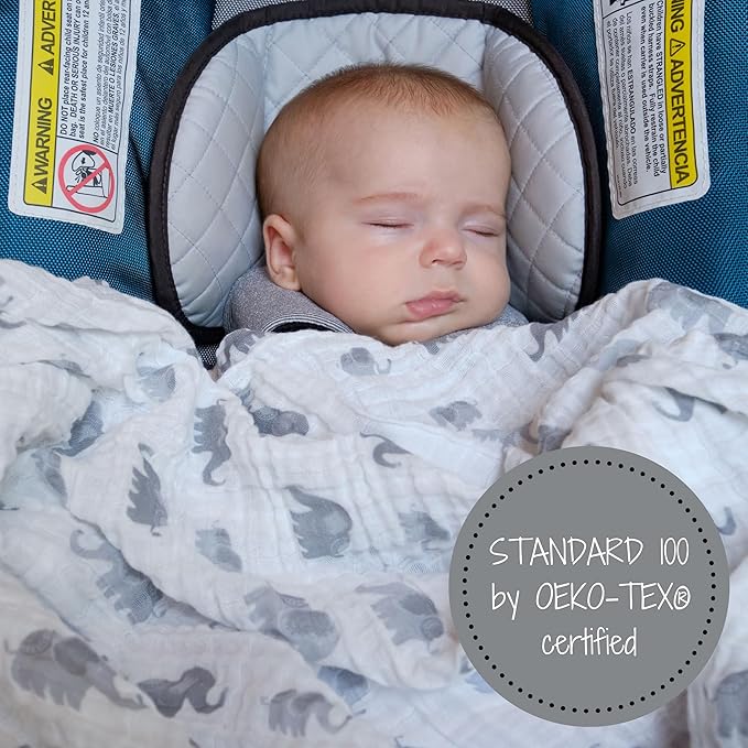 LollyBanks Swaddle Blanket | 100% Muslin Cotton | Gender Neutral Newborn and Baby Nursery Essentials for Girls and Boys, Registry | Elephant Print