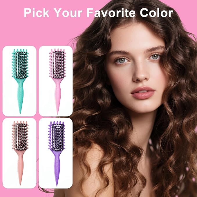 Curly Hair Brush, Curl Defining Brush with Soft Boar Bristles Detangling Tangled Glides, Wide-Teeth Design Effortlessly Shaping & Defining Curls, Curling Definer for Wet & Dry Hair (Pink)