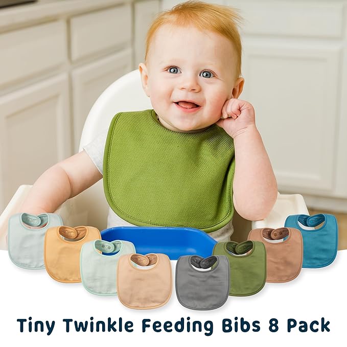 Tiny Twinkle 8 Pack Baby Food Bibs for Eating - Waterproof & Absorbent 6-12 Months Infant Bibs, OEKO-TEX Certified Drooling Bibs for Baby Led Weaning(Spring Boy Set 8-Pack)