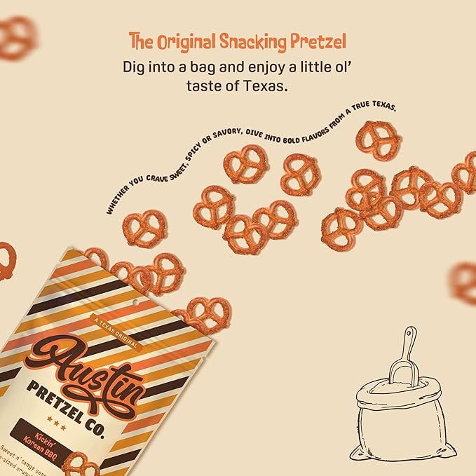 Kickin’ Korean BBQ Pretzels – 6 Oz Sweet n’ Tangy Bite-Sized Snacks with Bold Fermented Seasoning & Sweet Pepper Heat – Crunchy, Addictive, Perfect for Parties or Anytime Snacking (Pack of 4)