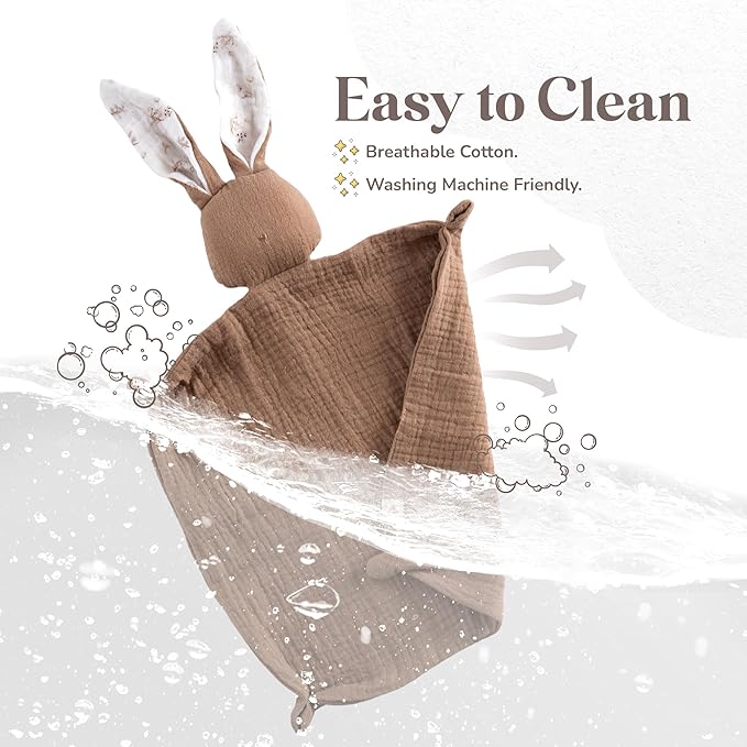 Mikito Organic Cotton Baby Muslin Lovey Bunny - Oeko-TEX & GOTS Certified - Security Blanket & Perfect Loveys for Babies - Unisex New Baby Gift for Ultimate Comfort & Peaceful Dreams