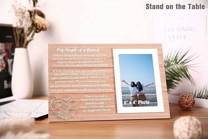 Best Friend Poem Frame -Angel Friendship Poem Sign-Best Friend Birthday Thanksgiving Christmas Gift for Best Friends-Wooden Picture Frame Photo Frame