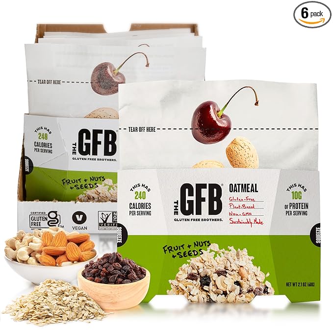 The GFB Fruit, Nuts and Seeds Protein Oatmeal Cups - Unique Pop-Up Bowl - Gluten Free, Plant Based, Non GMO, Sustainably Made - Ridiculously Tasty, Healthy, Vegan Protein Instant Oatmeal, 2 oz (6 Count)