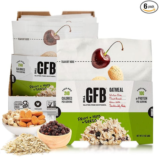 The GFB Fruit, Nuts and Seeds Protein Oatmeal Cups - Unique Pop-Up Bowl - Gluten Free, Plant Based, Non GMO, Sustainably Made - Ridiculously Tasty, Healthy, Vegan Protein Instant Oatmeal, 2 oz (6 Count)